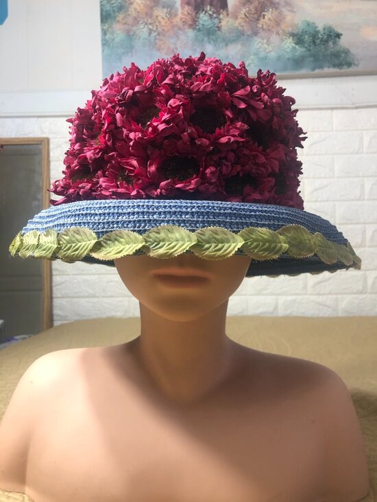 Rare Vintage Jax Hatz SF Floral Topiary Dome Straw Cocktail Hat MCM Style Retro main image 4